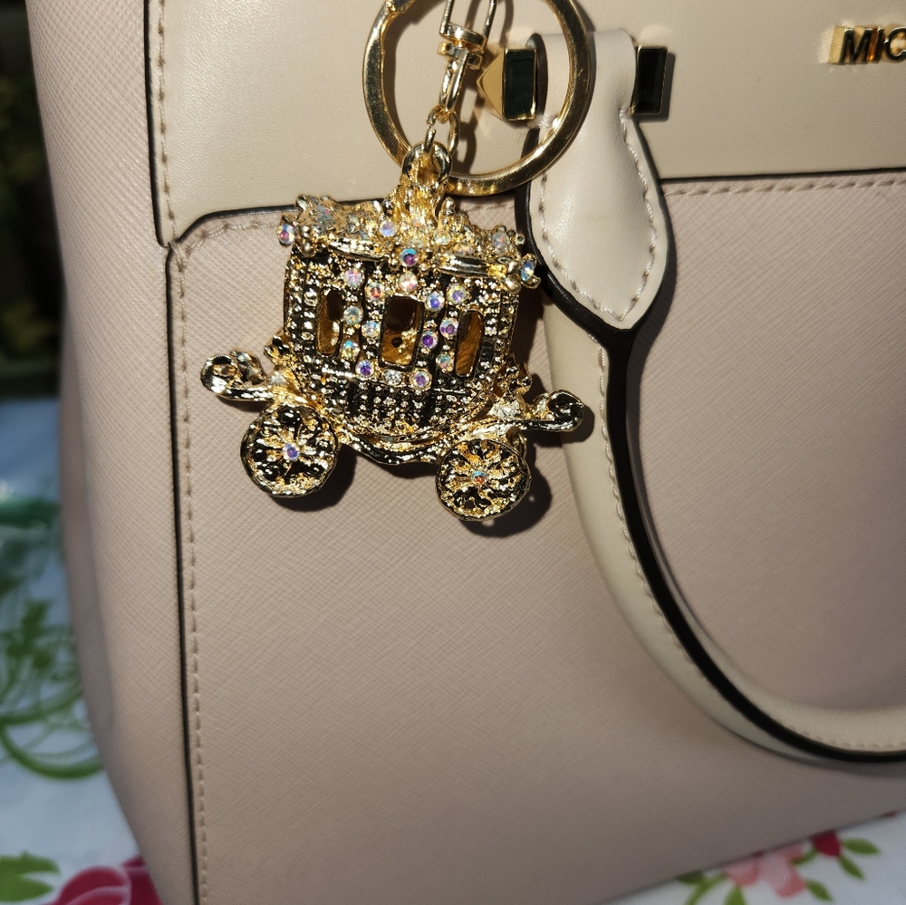 Rhinestone Gold Carriage Keychain/ Purse Charm - Picture 6 of 11